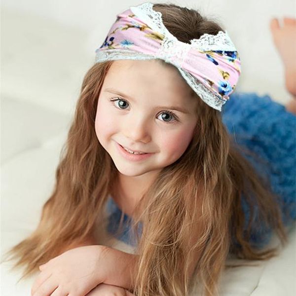 2016 Girls Kids Lace Flower Print Headbands Baby Floral Hairbands