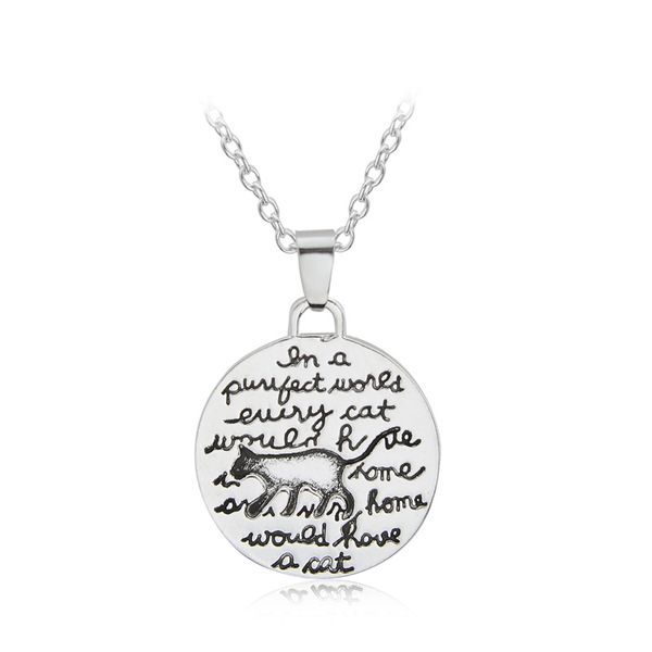 

small fashion cute cats catlike love pendant pet id tag necklace animal words tag women laides girls men jewelry silver plating