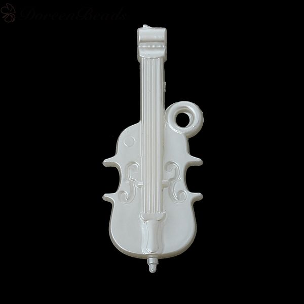

acrylic pendants violin white pearl imitation 5.5cm x2.2cm(2 1/8" x 7/8"), 50 pcs 2016 new jewelry making, Bronze;silver