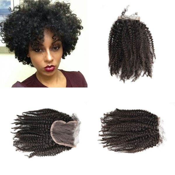Kinky Curly Brazilian Hair Lace Closure 4x4 High Quality Grade 10a