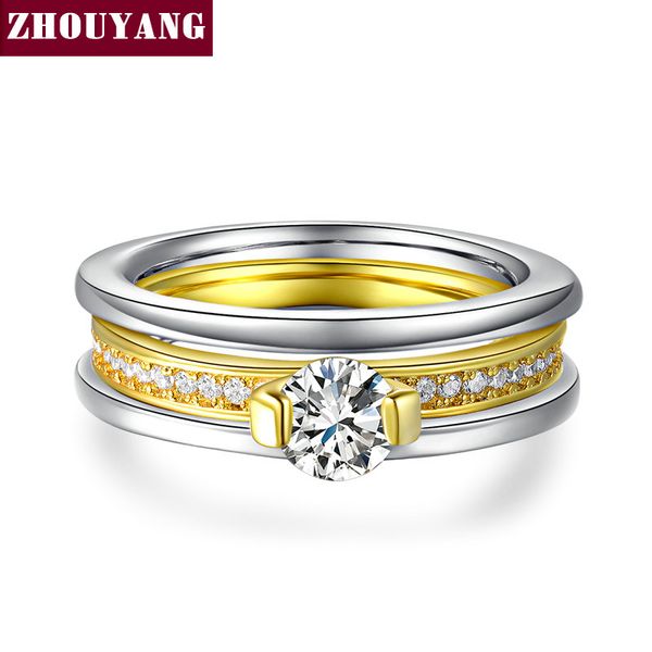 

wholesale- white gold & yellow rose gold color cubic zirconia bijoux rings fashion wedding for women aniversary gift zyr637 zyr636, Golden;silver