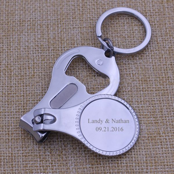 

100Pcs Personalized Wedding Souvenirs For Guests Customized Wedding Favors Multifunctional Wine Opener/Keychain/Nail Clippers With Gift Box