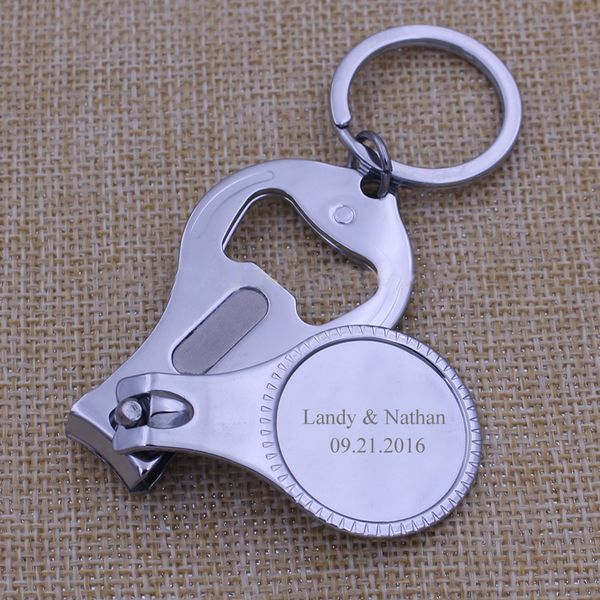 

100pcs personalized wedding souvenirs for guests customized wedding favors multifunctional wine opener/keychain/nail clippers with gift box