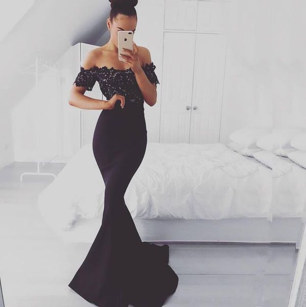 

formal off the shoulder black mermaid dresses evening wear lace vestidos de novia prom party gowns 2018, Black;red