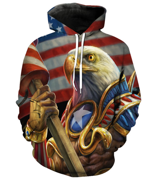 

fashion women/men galactic warrior eagle american flag harajuku style funny 3td print casual hoodies plus size kk96, Black