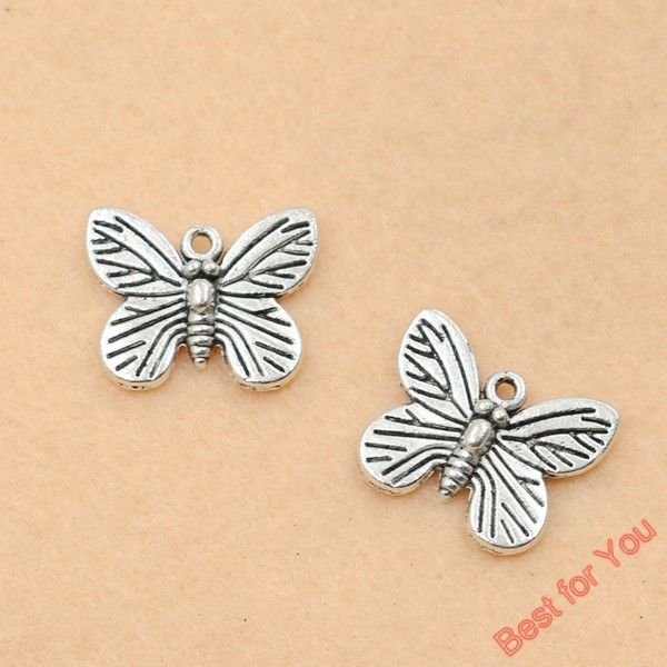 

vintage butterfly charms pendants for jewelry making tibetan silver plated diy craft charms handmade 13x17mm 100pcs jewelry making, Bronze;silver