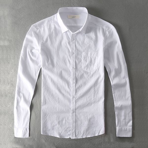 Atacado- Zecmos Casual Camisa Homens de Algodão Camisa Branca Masculino Plain Sólida Slim Fit Mangas Compridas
