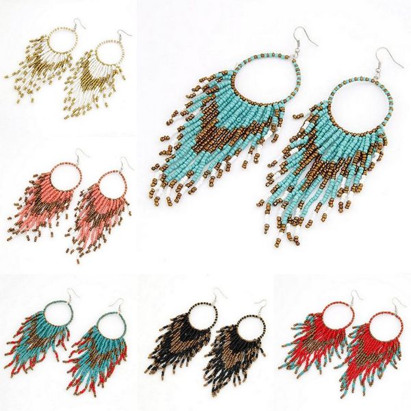 

Богемный Стиль Бисер Круг Круг Кисточкой Drop Мотаться Крюк Серьги личности Подвес