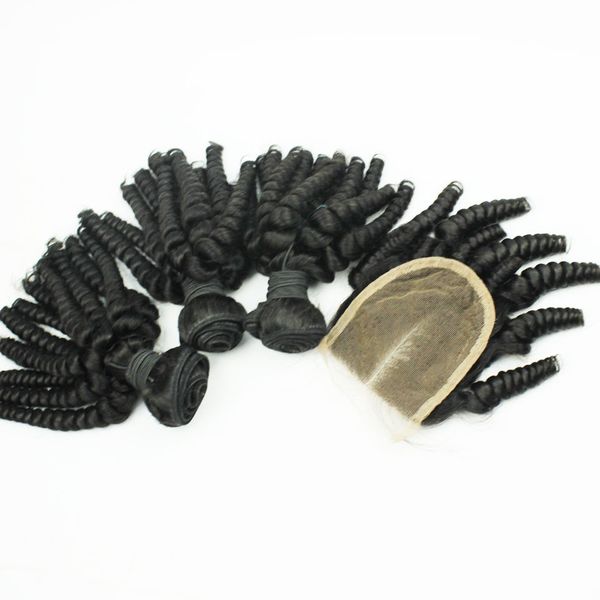 

double drown funmi hair unprocessed brazilian bouncy romance egg curl 3pcs lot funmi human hair extension with closure fast shipping, Black