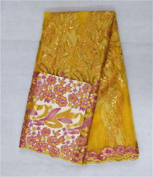 

charming yellow new pattern mesh lace with sequins,african net lace fabric for wedding dress bn19-3,5yards/pcs, Black;white