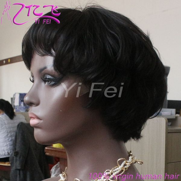 Wavy Short Bob Cut Glueless Full Lace Human Hair Wig For Black