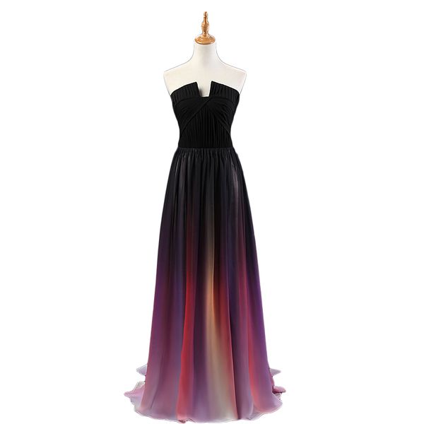

2019 Newest Sweetheart Sleeveless Sashes Long Gradient Color Chiffon Prom Dresses Long Evening Party Dress Robe de soiree Custom Made Cheap