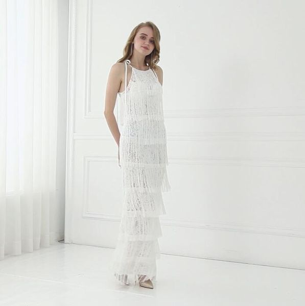 Acheter Robes De Mariée De Plage Dentelle Blanche Robe De Mariée Bohème Pas Cher 2017 Nouvelles Photos Réel Gland Sexy Femmes Robe De Mariage Invité