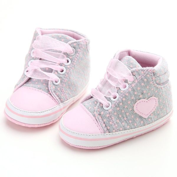 

infant newborn baby girls polka dots heart autumn lace-up first walkers sneakers shoes toddler classic casual shoes new