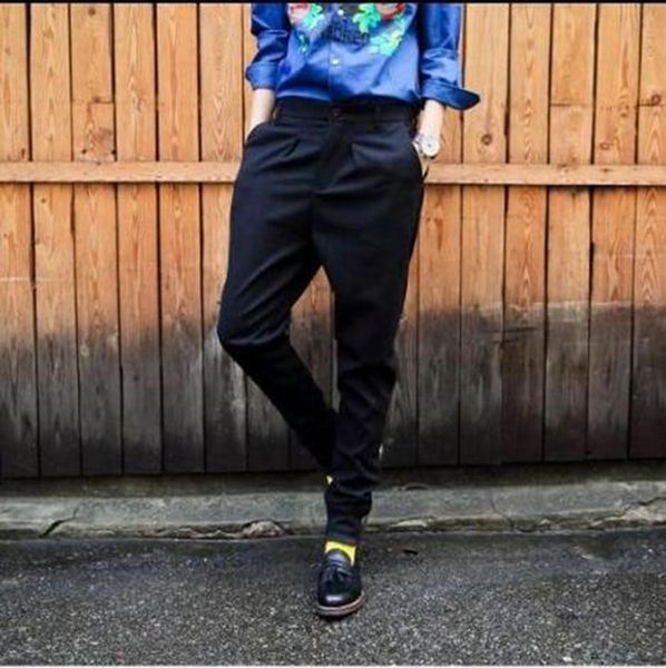 

men's leisure han edition of the new fashion personality spring feet feet pants haroun pants big yards / custom, Black