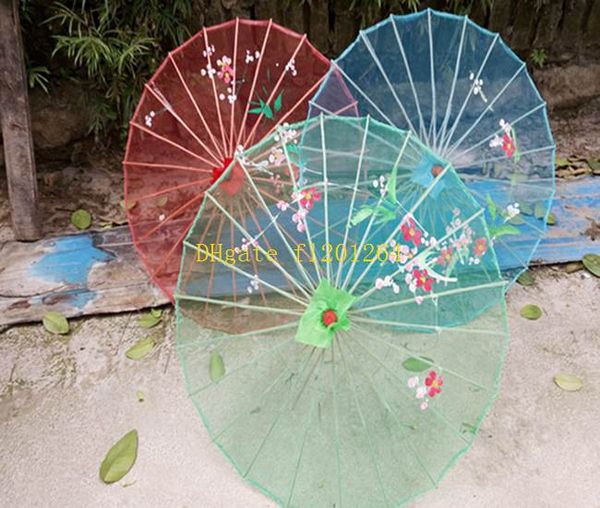 50 pçs / lote festa de casamento flores pintadas à mão pano de seda colorido parasol claro chinês artesanato guarda-chuva para crianças adulto