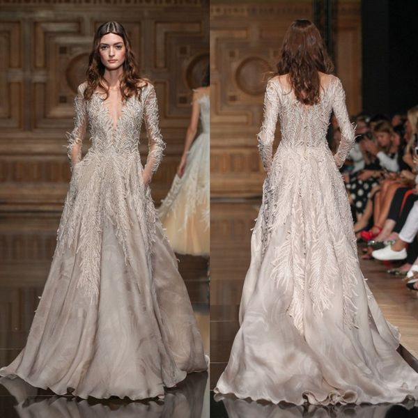 

тони уорд 2017 пром платья роскошные перо с длинным рукавом бисер платье вечерняя одежда sheer v шеи кристалл развертки поезд платья партии, Black