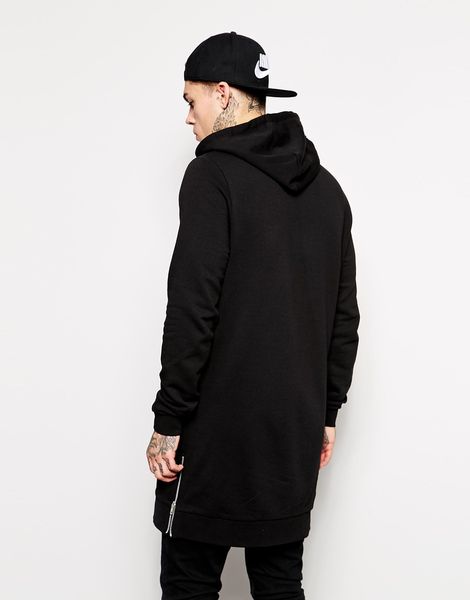 

wholesale-new fashion black feece long streetwear shipping hoodies with shirt sweatshirts side longline zip hip hop men's arrival cdnw