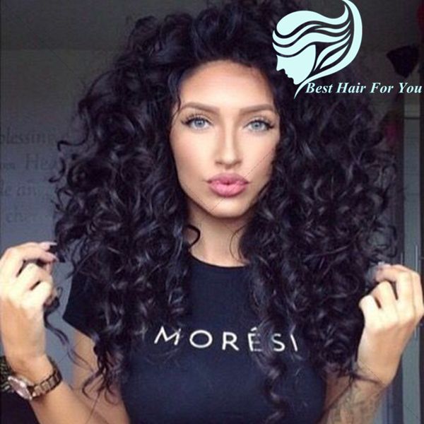 Medium Length Kinky Curly Full Lace Human Hair Wigs With Baby Hair