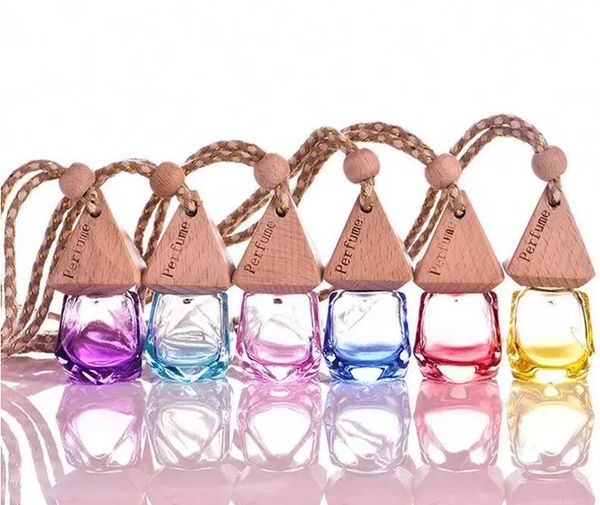 

6ml frosted glass perfume empty bottles car perfume hang decoration glass essence oil with wood lid pack containers