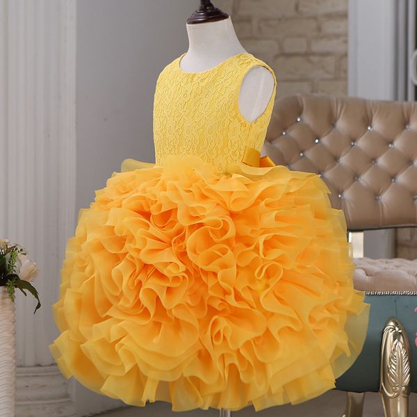 

jewel neck lace organza flower girl dress with ruffles 2016 new yellow kids prom dresses real p, White;blue