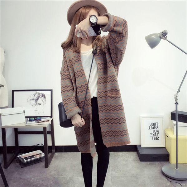 

wholesale- 2016 new arrival autumn overwear loose long section knit cardigan sweater long section womensweater coat lady d910, White;black