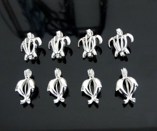 

жемчужная клетка ожерелье кулон, эфирное масло диффузор, дельфин черепаха обеспечивает посеребренные 10шт-плюс свой собственный жемчуг делае, Silver