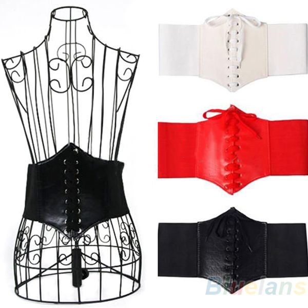 

wholesale- 2016 new fashion women artificial leather wide waist waistband belt corset elastic waspie 7f7r 9c39, Black;brown