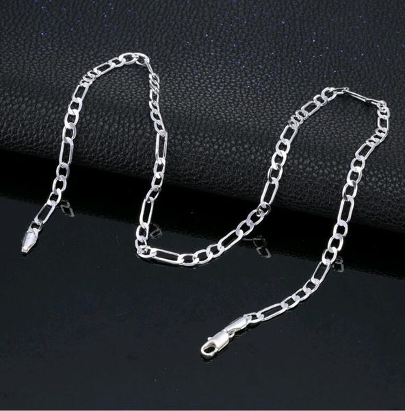 

20 inch figaro chain necklace 4.5mm 925 silver plated side mens women neck chain for sale price