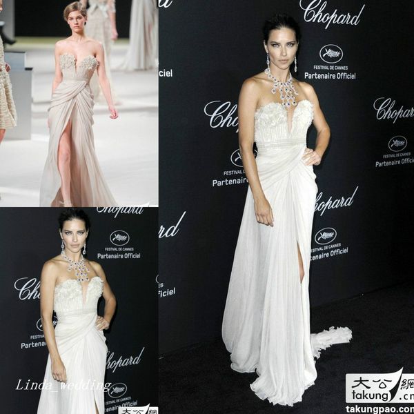 

adriana lima elie saab evening dress side slit chiffon long celebrity wear special occasion dress prom party gown, Black;red