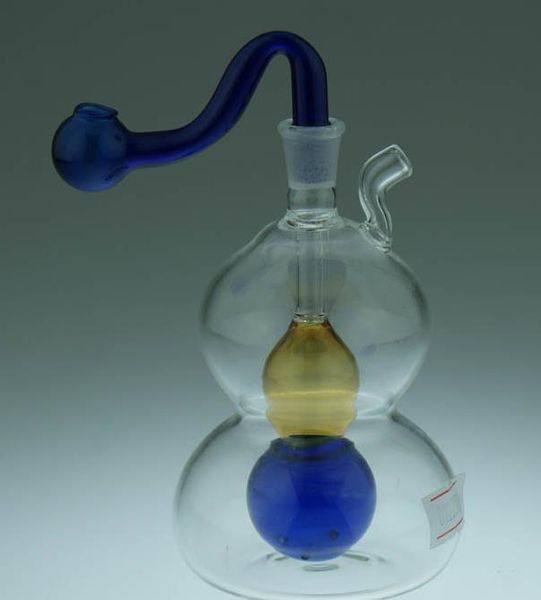Doppelte Hulu-Glas-Wasserpfeife ---- Bohrinsel-Glasbongs-Wasserpfeife, dicke Pyrex-Mini-Wasserpfeife mit berauschender Flüssigkeit, Farbe zufällige Lieferung