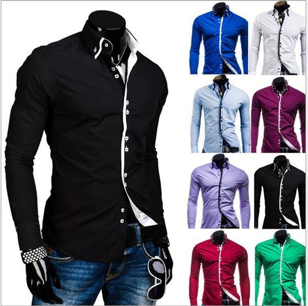 

классические платья рубашки однобортный плюс размер повседневные мужчины рубашка мужская одежда двойной воротник конфеты тонкий подходит с д, White;black