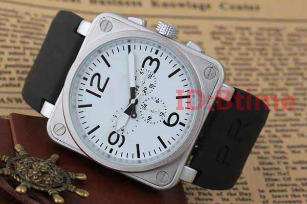 

new mens automatic mechanical stainless steel watch aviation rubber silver white watches, Slivery;brown