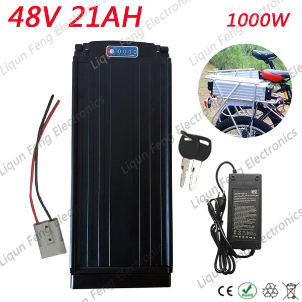 

48v 20 8ah rear rack 1000w motor e bike electric bicycle lithium ion battery 18650 rechargeable battery end charger with bm