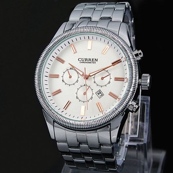 

2018 new relogio masculino male watch luxury curren celebrity white master date calendar water resist sports men watch steel bracelet chain, Slivery;brown