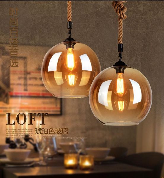 

loft led glass pendant light rope vintage edison lighting fixture for bar counter coffee house restaurant