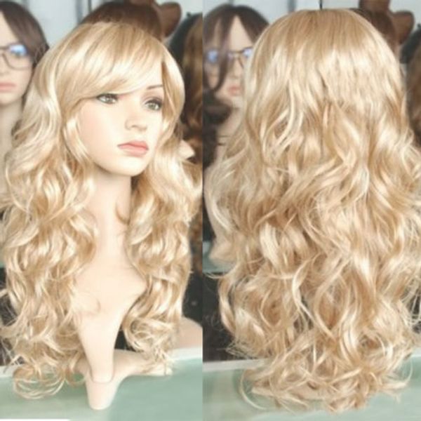 2018 продажа светлые парики шнурка внутри мода женщины леди вьющиеся длинные волнистые волосы золотой парик