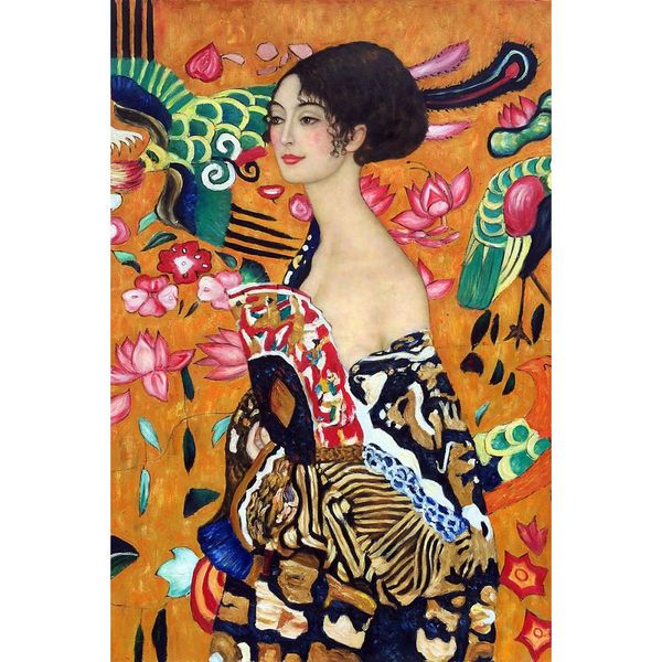 Gustav Klimt Ritratto Signora Con Ventaglio Riproduzione Dipinto Ad Olio Su Tela Dipinto A Mano Home Art Decor