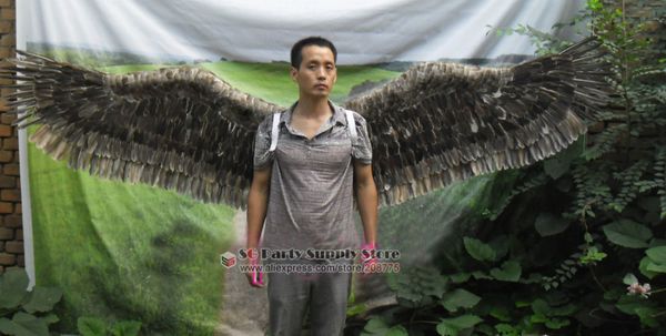 

costumed large gray devil angel feather wings for fashion show stage performance wedding shooting props ems ing