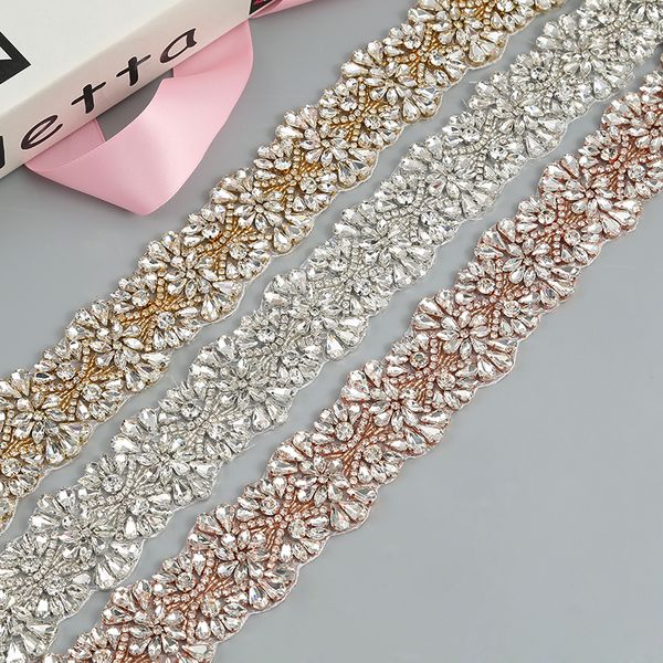 

rose gold crystal rhinestones trim by the yards bridal trim crystal trim rhinestone applique wedding dresses belt3260, Black;red