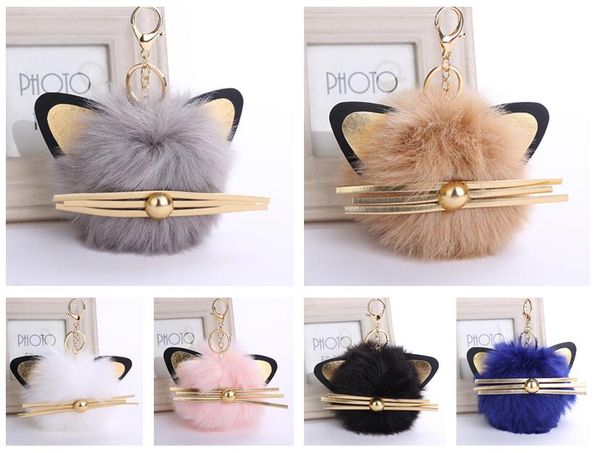 

cute kitten hair ball keychain cartoon bag pendant pu leather cat key ring kr368 keychains mix order 20 pieces a lot, Slivery;golden