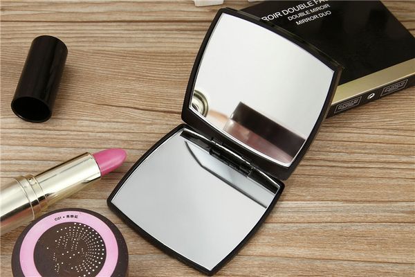 

Горячая распродажа с логотипом складное двойное боковое зеркало с подарочной коробкой Черное зеркало для макияжа портативный классический стиль