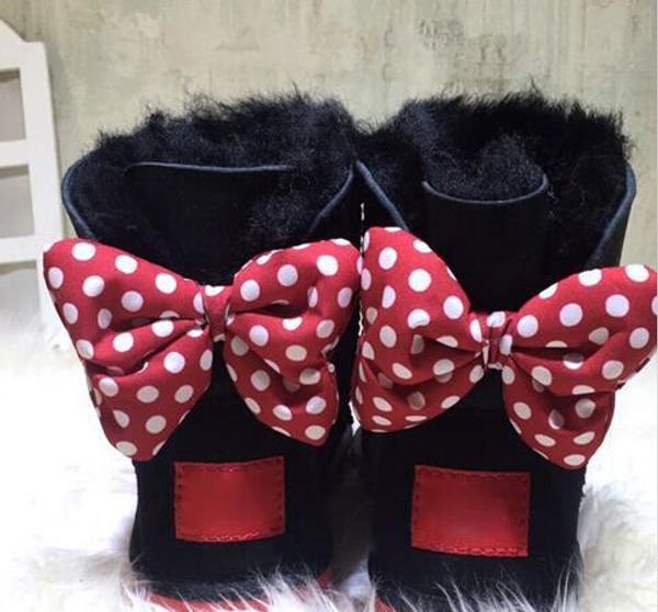 

christmas classic design short baby boy girl women kids bow-tie snow boots fur integrated keep warm boots eur szie 25-41 ing, Black