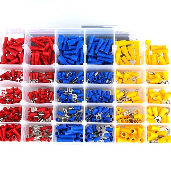 Kit terminale 480pcs Assortimento di legare elettrico isolato Crimp Connettori Spade Anello Forcella Tool set con scatola per Marine Automobili