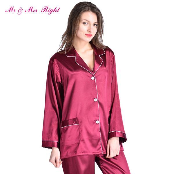 Großhandel - MR MRS RIGHT Satin Pama Set Robe Mode Schlafkleidung Damen Nachthemd Seide Lange Größe V-Ausschnitt Valentinstag Geschenk Pama