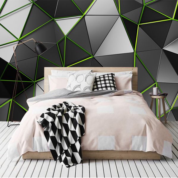 3d Creative Wallpaper Geometry Green Line Wall Mural 3d Wallpaper