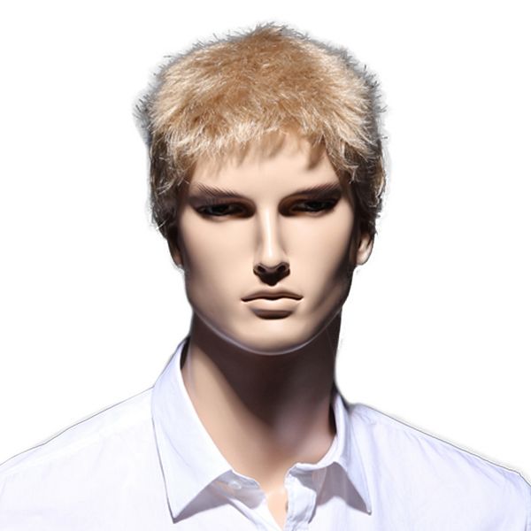 6inch Straight Blonde Short Wig Natural Hair Men Heat Resistant