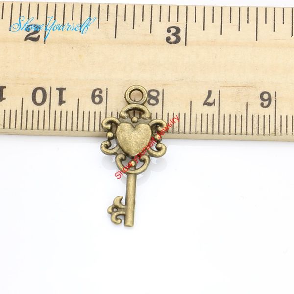 

20pcs antique silver bronze plated heart flower key charms pendants for necklace jewelry making diy handmade craft 26x12mm, Bronze;silver