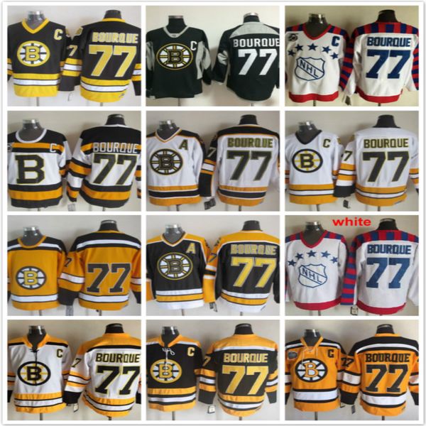 

Vintage Boston Bruins 77 BOURQUE Yellow White Black Ice Hockey Jerseys