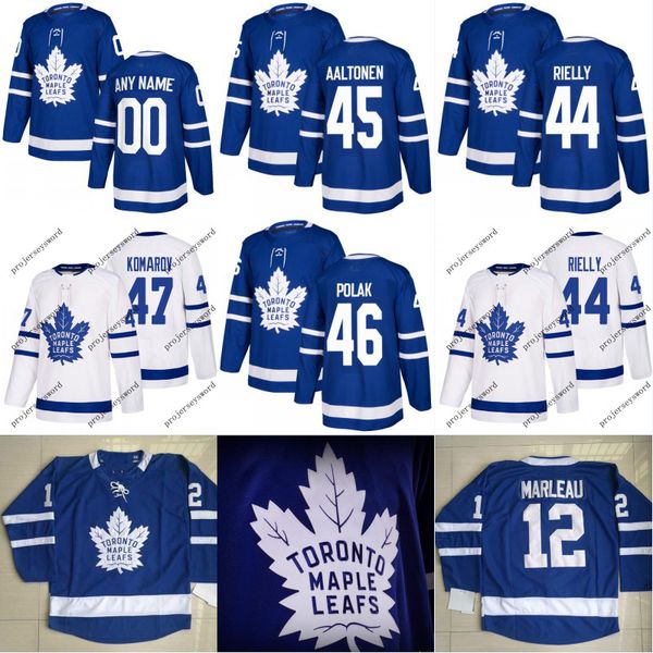 

Toronto Maple Leafs Jersey 44 Morgan Rielly 45 Miro Aaltonen 46 Roman Polak 47 Leo Komarov Custom Hockey Jerseys White Blue